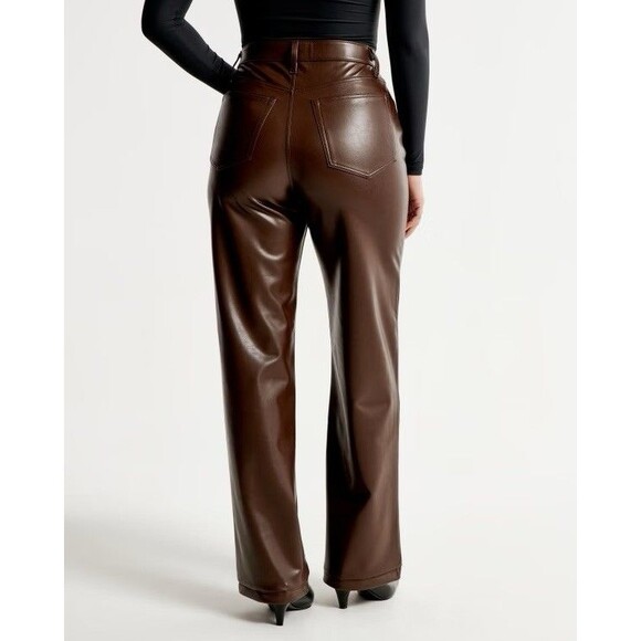 Abercrombie & Fitch Pants - Abercrombie 90s Straight Ultra High Rise Faux Leather Pants Brown Women’s 8 XS